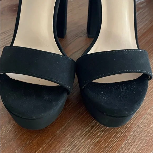 Dream Pairs Hi-Chunk Platform Pump Sandal Size 7 Black Nubuck Finish Block Heel - Picture 2 of 13